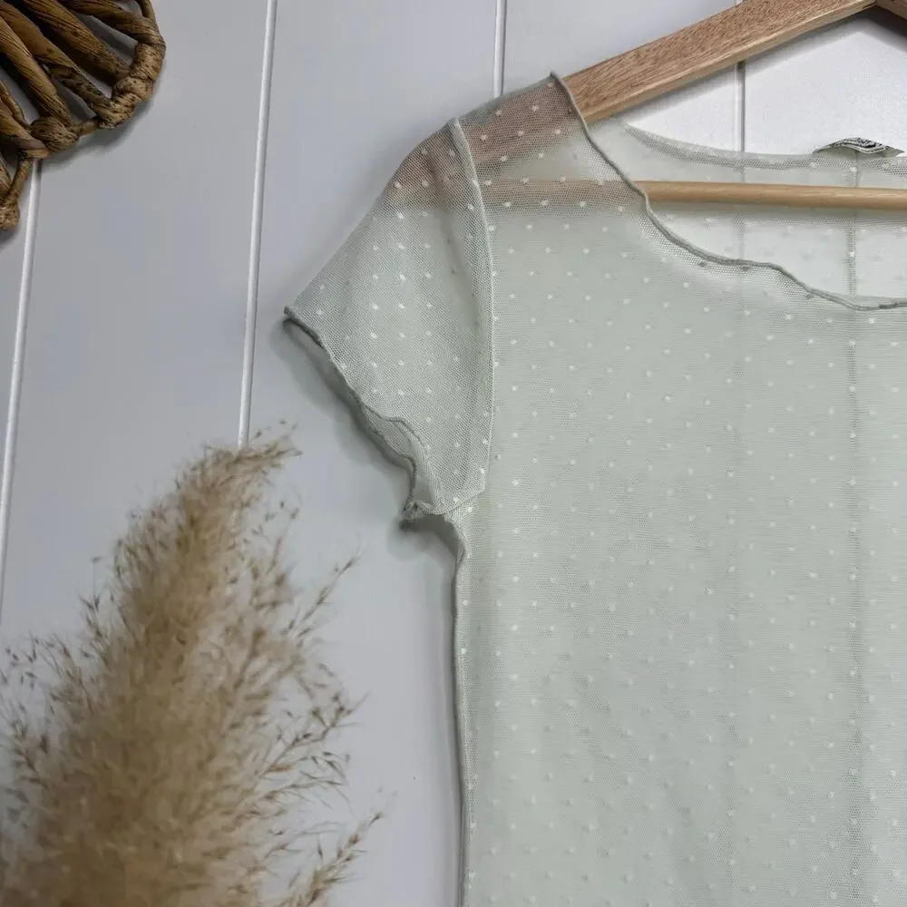 Free People top XS mesh baby tee polka dots shirt